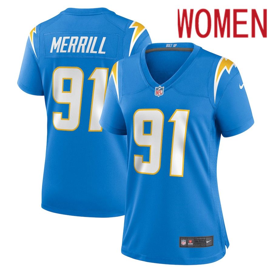 Women Los Angeles Chargers 91 Forrest Merrill Nike Powder Blue Player Game NFL Jersey